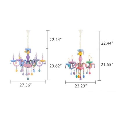 Kid Chandelier Modern Ceiling Chandelier Candle Style Foyer Chandelier with Pink Crystal Heart