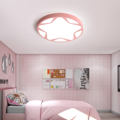 Kids Bedroom Star Ceiling Light Macaron Acrylic LED Flush Mount Lighting in Blue/Green/Pink
