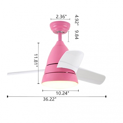 Macaroon Blue/Pink LED Kids Room Ceiling Fan with 3 Blade 10.24 Inch Width