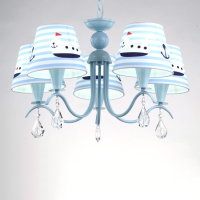 5 Lights Strips Ceiling Chandelier Nautical Boys Room Light Fabric Suspended Light in Blue