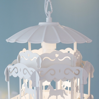 Merry-Go-Round/Bird Cage White Single Hanging Pendant Light for Girls Room