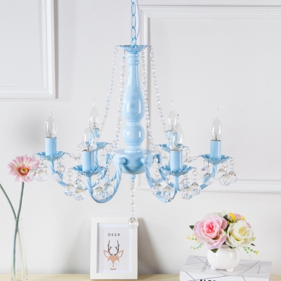 Modern Dining Room Kids Bedroom Chandelier 6 Light Metal Crystal Balls Chandelier Light 