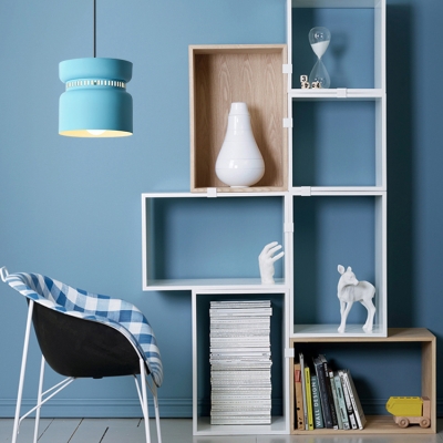 Metal Pendant Lamp with Cylinder Shade Modern Fashion 1 Light Suspended Light for Kids