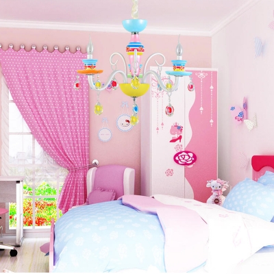 Shabby Chic Chandelier Candle Style Kid Girl Bedroom Living Room Chandelier with Crystal Balls 