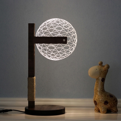 Ultra-thin Hollow Out Globe Decorative Acrylic Night Lamp with Wooden Base