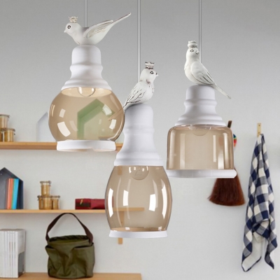 1 Light Bird Decorative Downrod Ceiling Pendant Light with Pure Glass Shade