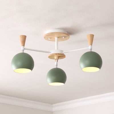 Wooden Chandelier with Globe Shade Nordic Macaron 3/6/8 Lights Hanging Light for Kids