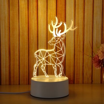 3D Effect Acrylic Deer/Cat/Unicorn/Horse LED Night Light Button Switch/USB Touch/Remote Control 