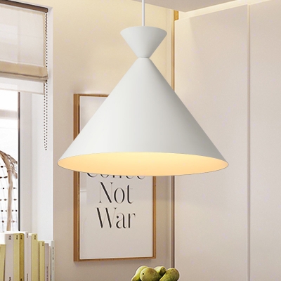 Conical Shade White Finish Hanging Light Fixture for Coffee House in Modern Style