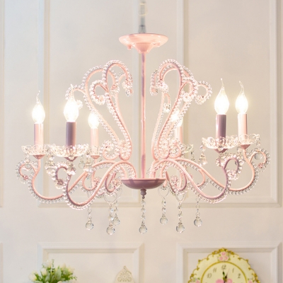 Contemporary Chandelier 6/8 Light Candle Style Pink Crystal Chandelier with Crystal Balls