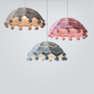 Cotton Shade Single Light Kids Bedroom Hanging Fixture in Pink/Blue/Grey