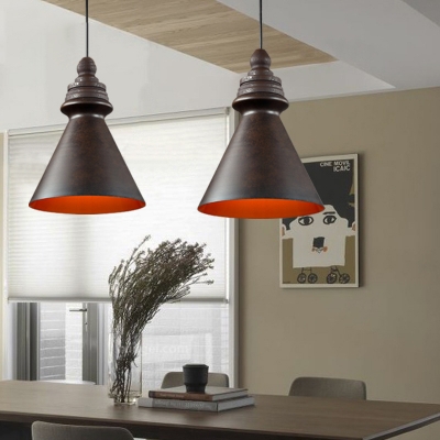 Heritage Bronze Finish Restoration Style 1 Light Hanging Lighting with Conical Shade