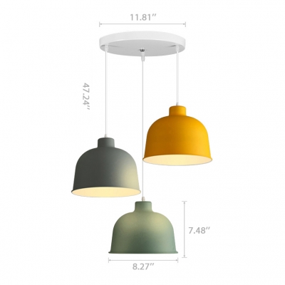 Minimalist Colorful Dome Lighting Fixture Metallic 3 Light Ceiling Pendant Light for Living Room
