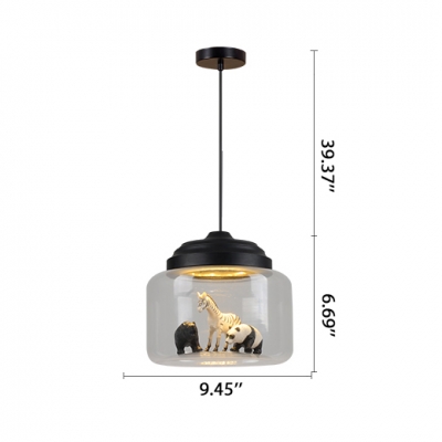 Metal Base Clear Glass Hanging Light 1 Light Black Pendant Light with Animal Decor(not specified we will be random shipments)