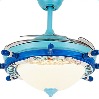 Nautical Style Reversible Bowl Shade Metal Ceiling Fan Light in Blue/White