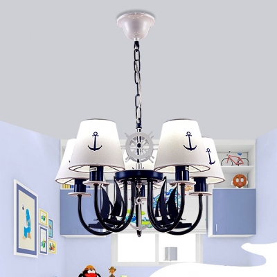 Mediterranean Sailboat Chandelier Boys Room Metal 5/6 Lights Ceiling Light in Navy Blue