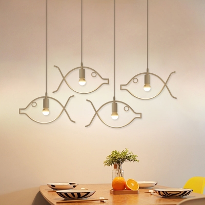 Simple Design Downrod Ceiling Pendant with Hollow Fish Shade