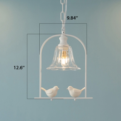 1-Light Glass Bell Shade Hanging Pendant Light with Birds