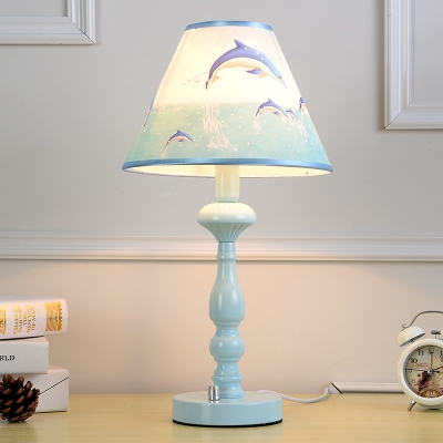 Sky Blue Tapered Table Light Nautical Plastic 1 Light Table Lamp for Bedside Children Room