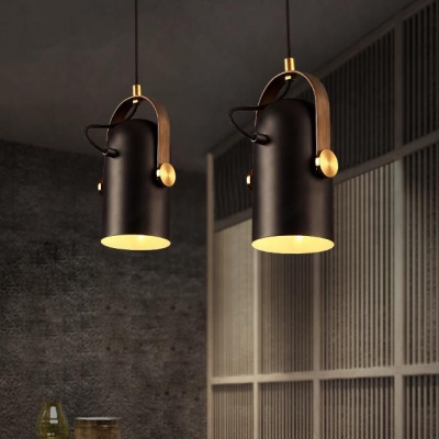 Black Finish Metal Cylinder Shade One Light Mini Pendant Light in Industrial Style