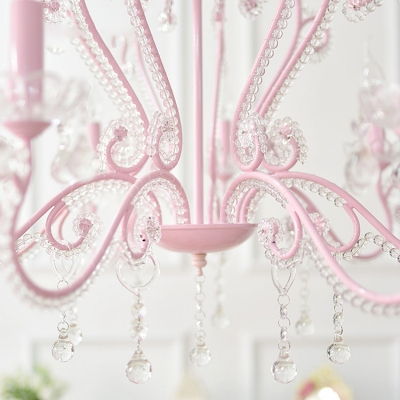 Contemporary Chandelier 6/8 Light Candle Style Pink Crystal Chandelier with Crystal Balls