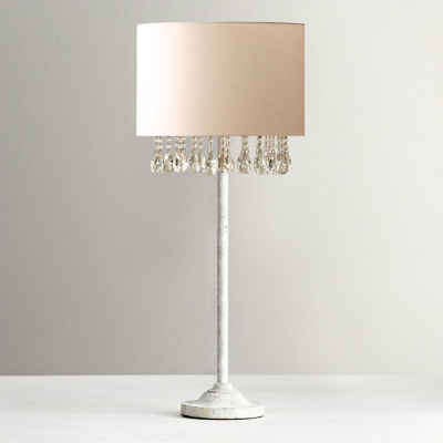 Country Chandelier Table Lamp Drum Table Lamp Crystal Light with Antique White 