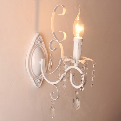 French Country Wall Light Entryway Sconce Candle Style Crystal Wall Lamp for Indoor