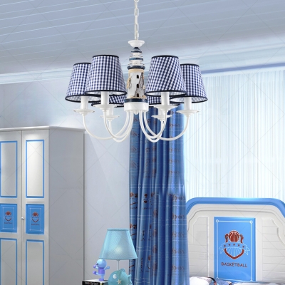 Navy Blue Trellis Chandelier Light Fabric 6 Lights Suspension Light for Children Room