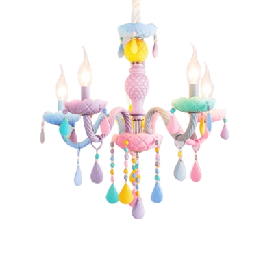 Kid Chandelier Modern Ceiling Chandelier Candle Style Foyer Chandelier with Pink Crystal Heart
