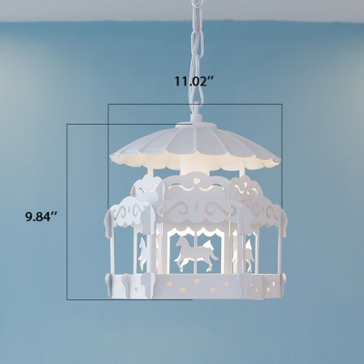 Merry-Go-Round/Bird Cage White Single Hanging Pendant Light for Girls Room