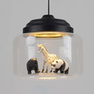 Metal Base Clear Glass Hanging Light 1 Light Black Pendant Light with Animal Decor(not specified we will be random shipments)