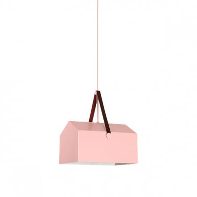 Geometric Pendant Lamp Minimalist Macaron Metal 1 Light Drop Ceiling Lighting for Girls Bedroom