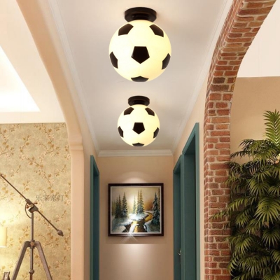 Sport Theme Football Flushmount Corridor Boys Room Plastic Single Light Ceiling Light in Black