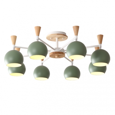 Wooden Chandelier with Globe Shade Nordic Macaron 3/6/8 Lights Hanging Light for Kids