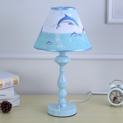 Sky Blue Tapered Table Light Nautical Plastic 1 Light Table Lamp for Bedside Children Room