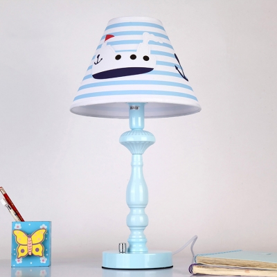 Mediterranean Shaded 1 Light Table Lighting Blue Fabric Table Light for Children Room