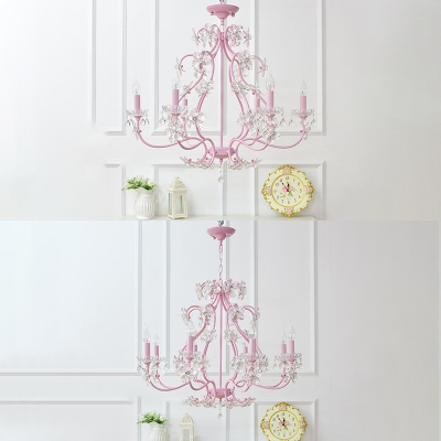 Contemporary Kid Crystal Chandelier Pink Blooming Bouquet Crystal Chandelier with Crystal Balls 