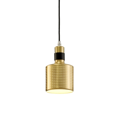 Cylindrical Metal Shade Satin Brass Mini Hanging Pendant Light for Cafe Bar 2 Colors Available