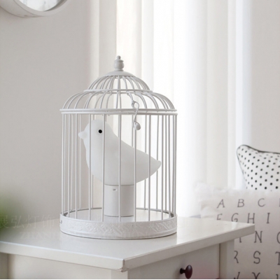 Kids Bedroom Bird Table Lamp with Gray Metal Cage 