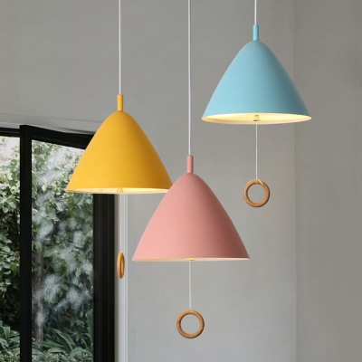 Conical 1 Light Pendant Lamp Colorful Macaron Metal Hanging Lamp for Corridor Kitchen