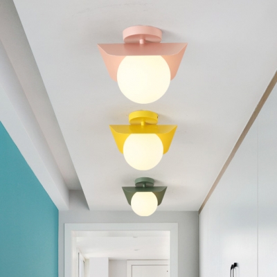 Metallic LED Ceiling Lamp with Globe Shade Macaron Colorful 1 Light Indoor Flush Mount Lighting