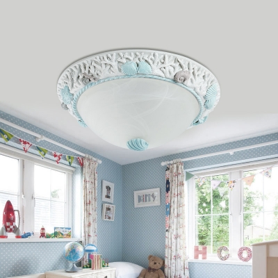 Children Room Seashell Ceiling Light Seaside Glass 1 Light Flush Mount Fixture in Warm/White