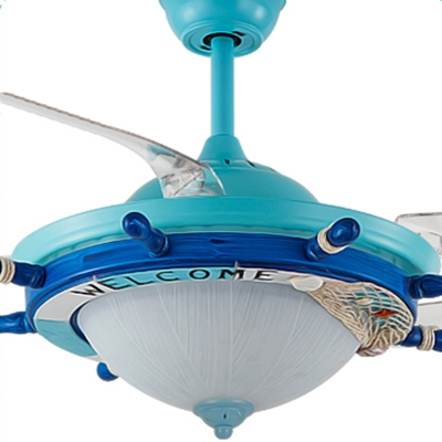 Nautical Style Reversible Bowl Shade Metal Ceiling Fan Light in Blue/White