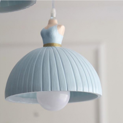 Lovely Dome 1/3 Light Suspended Lamp with Dress Design Light Blue/Pink Plastic Pendant Light for Girls Bedroom