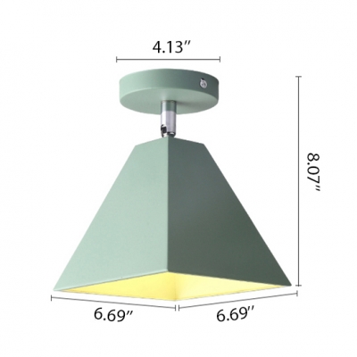 1 Light Pyramid Semi Flush Mount Colorful Nordic Hallway Metallic Semi-Flush Ceiling Light