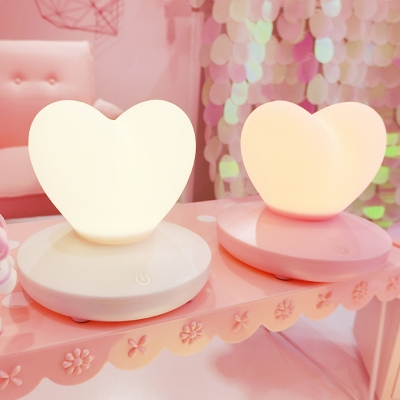 Pink/White Loving Heart/Globe Girls Bedroom Night Light with Plastic Base Touch Control 