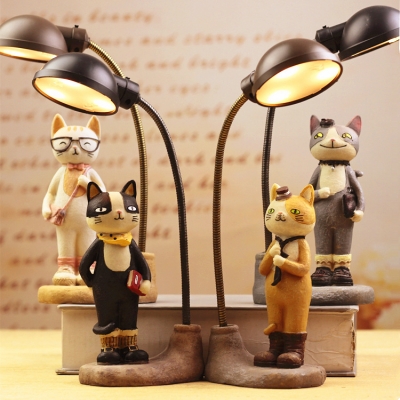 Resin Cartoon Cat LED Kids Bedroom Night Light for Reading 3 Style for Option to Random Delivery