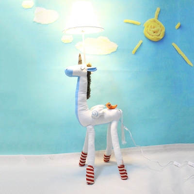 1 Head Unicorn Standing Light Kids Room Bedside White/Gray/Pink Fabric Shade Floor Lamp