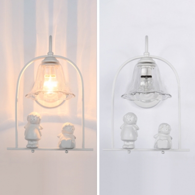 White Girls Room 1 Light Hanging Wall Sconce with Flower/Clear Bell Shade
