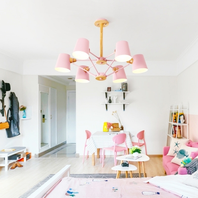 Metal Suspension Light with Coolie Shade Colorful Simple 4/6 Lights Chandelier Lamp for Bedroom